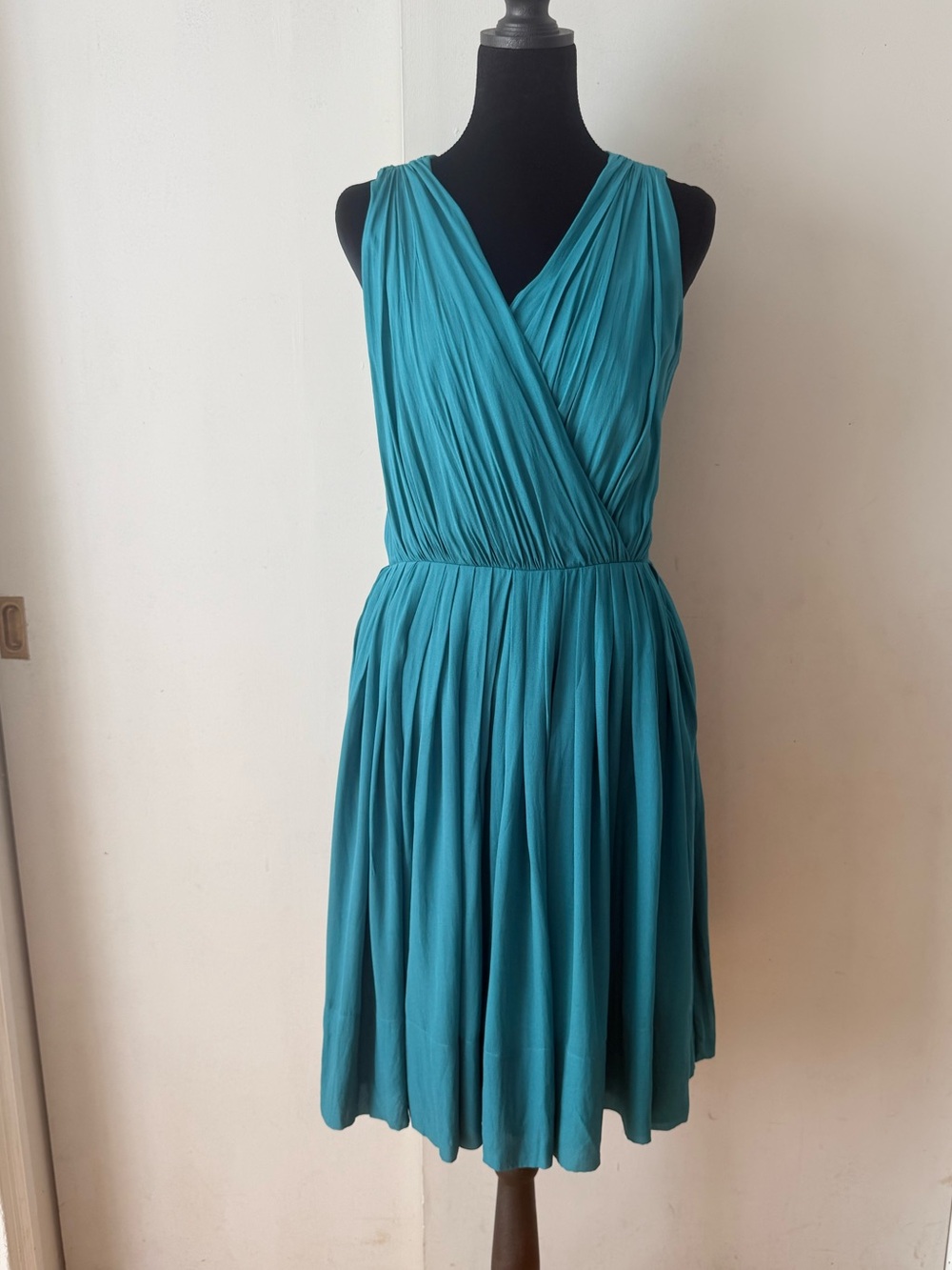 Talbots Teal Sleeveless Pleated Silk flare Midi Dress